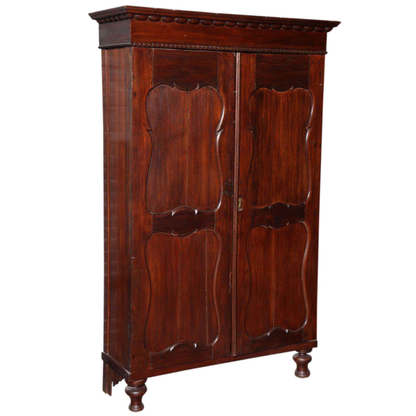 Classic wooden wardrobe with dark brown finish and two doors.
