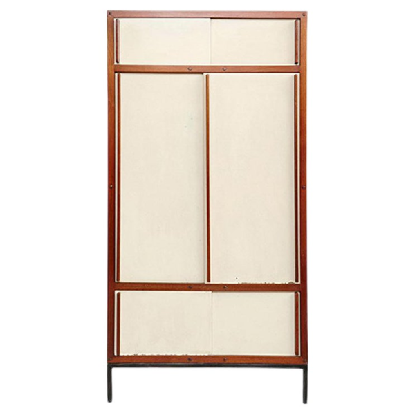 Modern wood wardrobe with beige panels