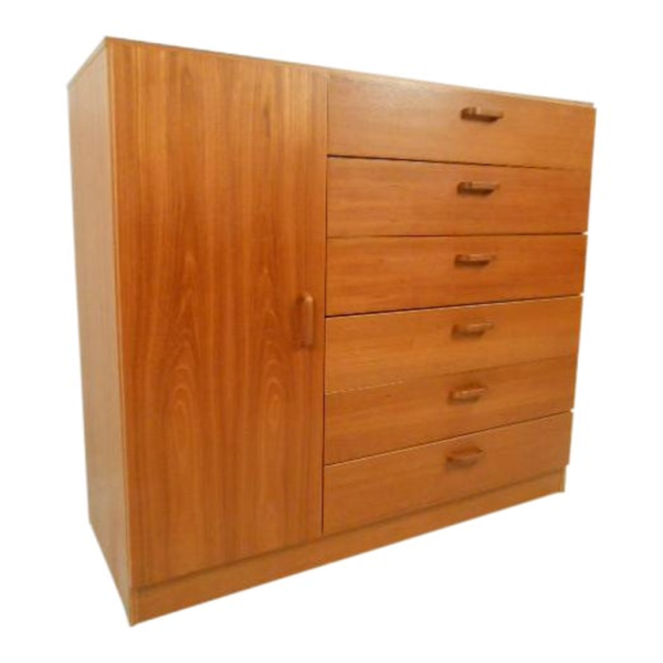 Mid-Century Modern Brown Wooden Wardrobe with Drawers and Cabinet