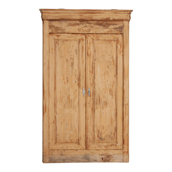 Rustic beige wood wardrobe with two doors