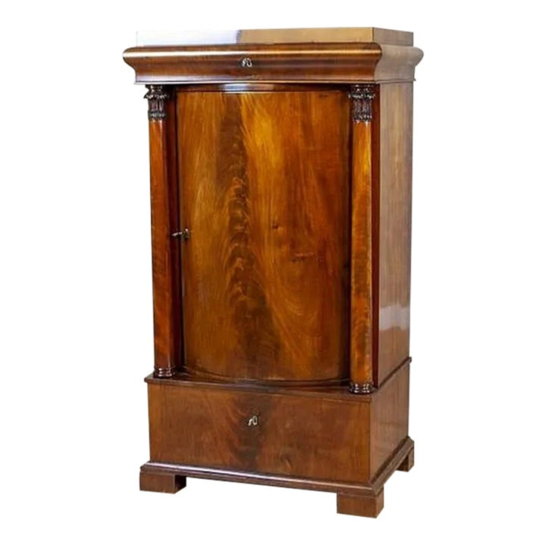 Classic brown wood wardrobe with single door and drawer
