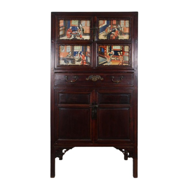 Timeless wood armoire with intricate panel design