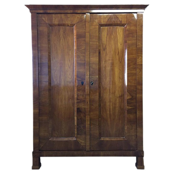 Classic brown wood wardrobe with two doors