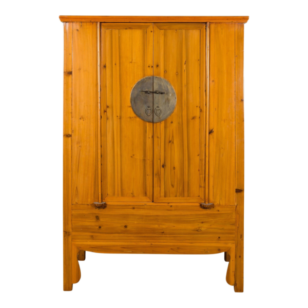 Brown wooden wardrobe with metal hardware