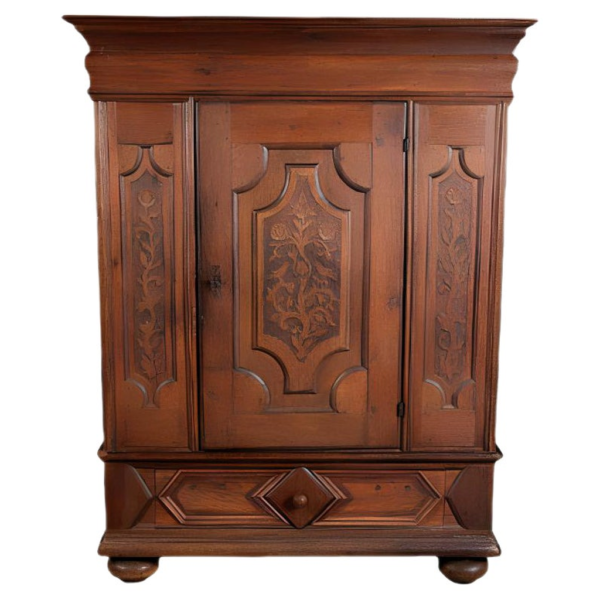 Classic Brown Wood Armoire with Floral Carvings