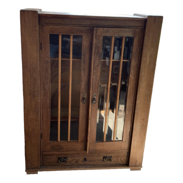Classic Brown Wood Wardrobe with Glass Doors