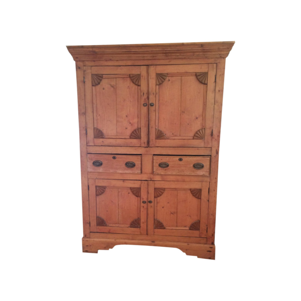 Classic wood wardrobe with light brown finish and hand-carved details