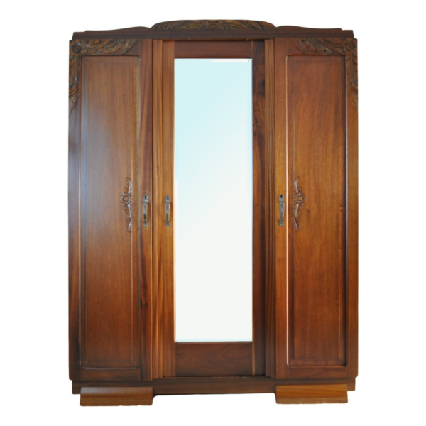 Classic Brown Wood Wardrobe with Mirror Door