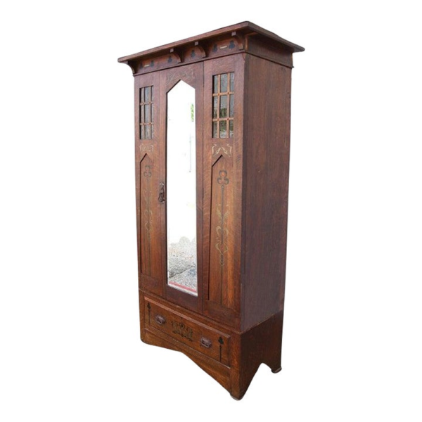 Classic wooden wardrobe with mirror and drawer