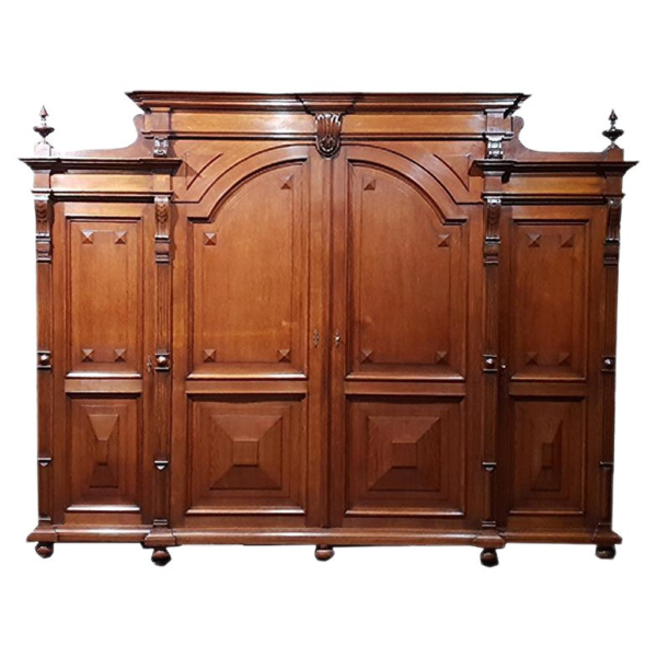 Classic Brown Wood Wardrobe with Ornate Carvings