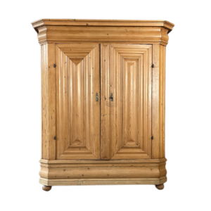 Classic beige wooden wardrobe with panelled doors