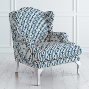 Blue and White Geometric Pattern Wingback Sofa