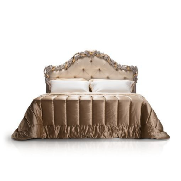 Victorian Bed with Beige Upholstered Headboard