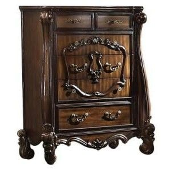 Victorian Brown Wood Nightstand with Intricate Carvings