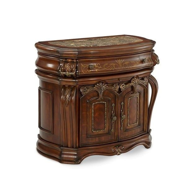 Victorian Era Brown Wood Nightstand with Marble Top