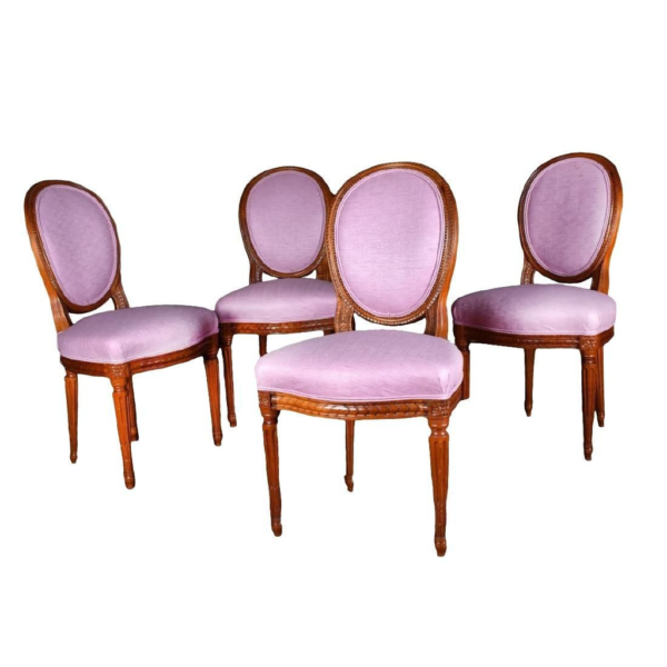 Victorian Era Dining Chair with Pink Fabric Upholstery