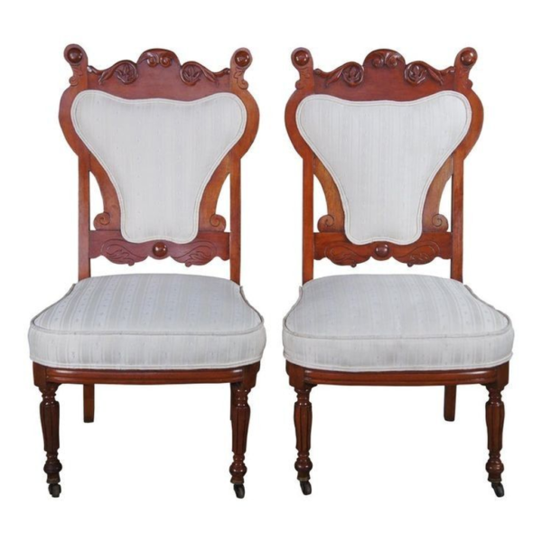Victorian Era Dining Chair with Wood Frame and Upholstered Seat