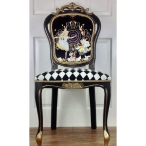 Victorian Era Whimsical Dining Chair Black Gold Wood Fabric