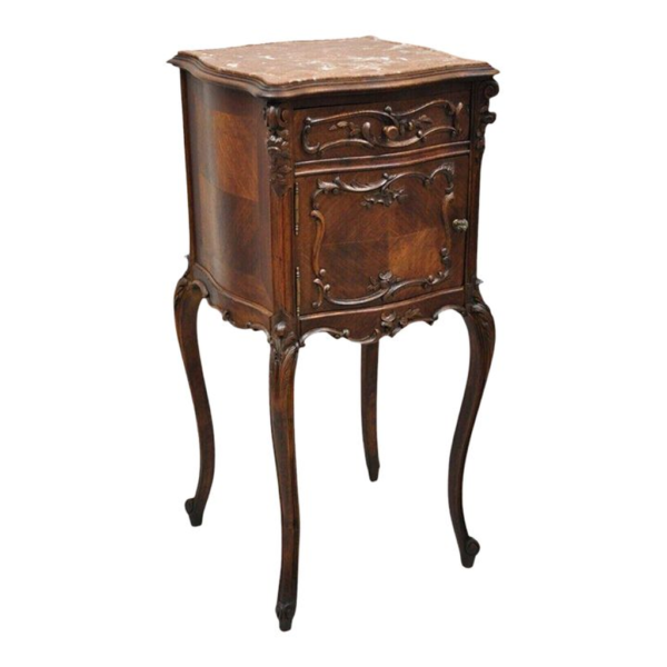 Victorian Era Wooden Bedside Table with Marble Top and Drawer