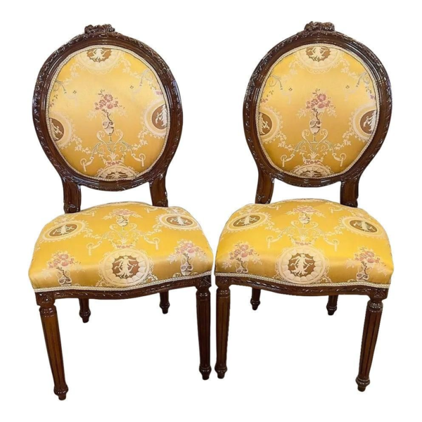Victorian Era Yellow and Brown Upholstered Dining Chair