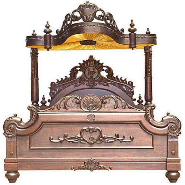 Victorian Style Wood Bed with Intricate Carvings