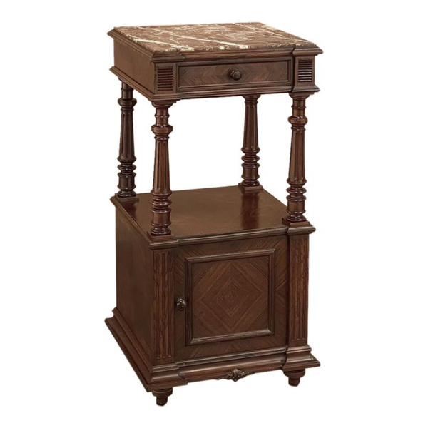 Victorian Wood Nightstand with Marble Top