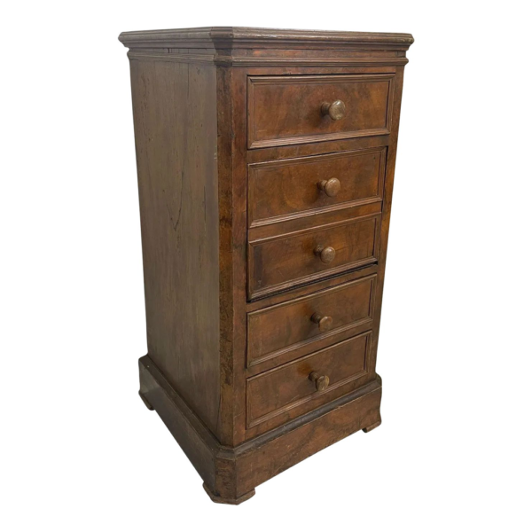 Victorian brown wooden nightstand with five drawers