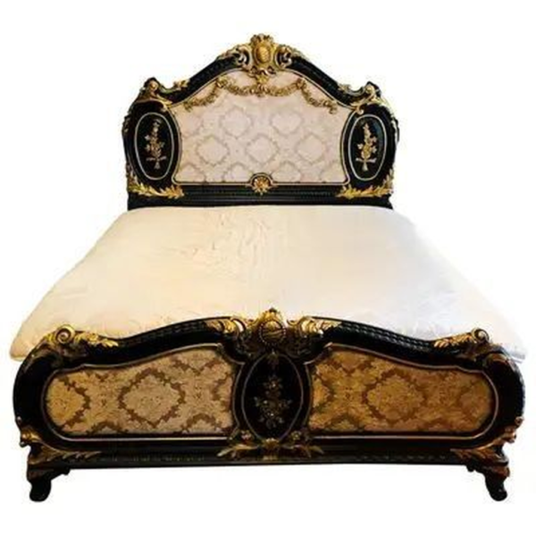 Victorian style bed with carved wooden frame