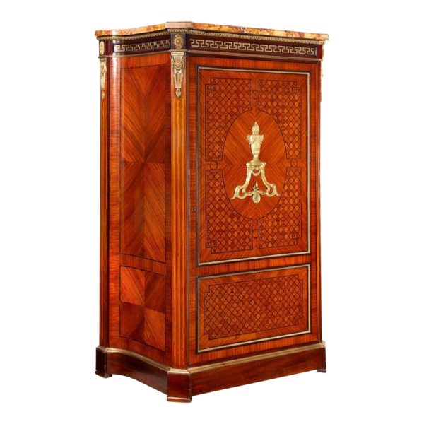 Classic brown wood wardrobe with marble top