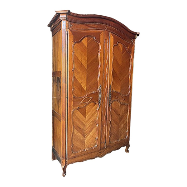 Vintage wood carved armoire with brown finish
