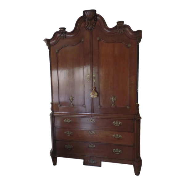 Vintage brown wood armoire with drawers and doors, classic style storage solution