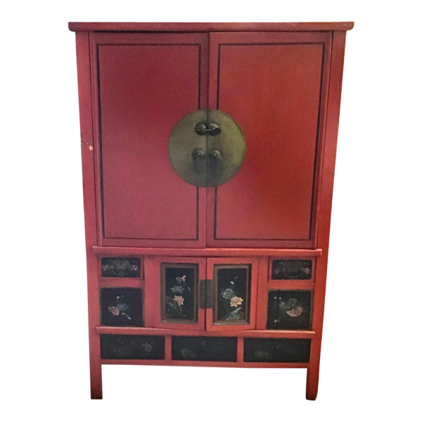 Vintage Red and Black Painted Armoire