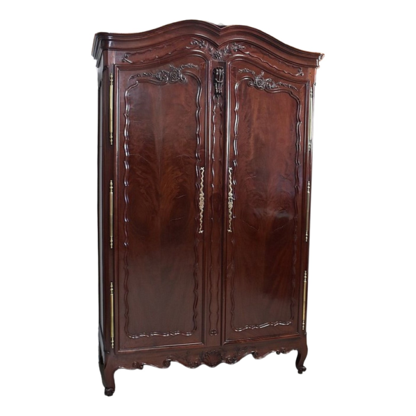Vintage dark brown wooden armoire with carved details