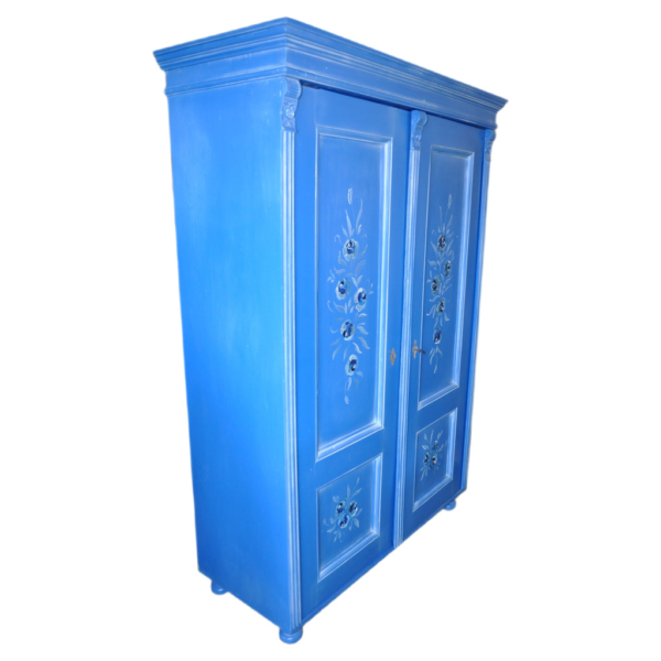 Blue Vintage Armoire with Floral Design