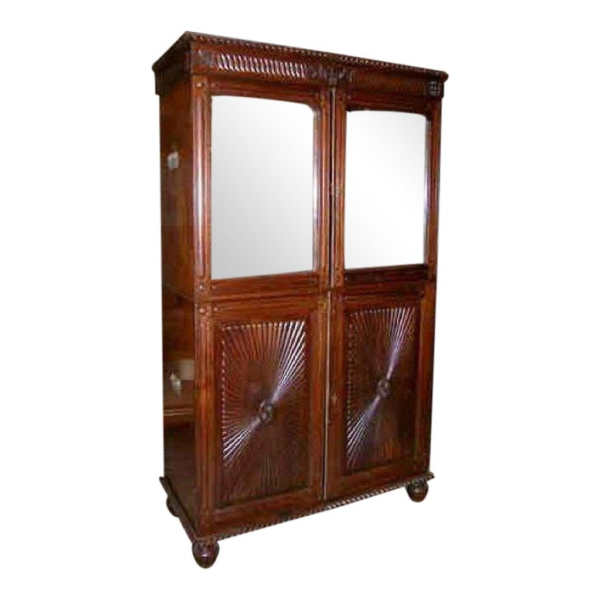 Vintage Brown Wooden Armoire with Intricate Carvings