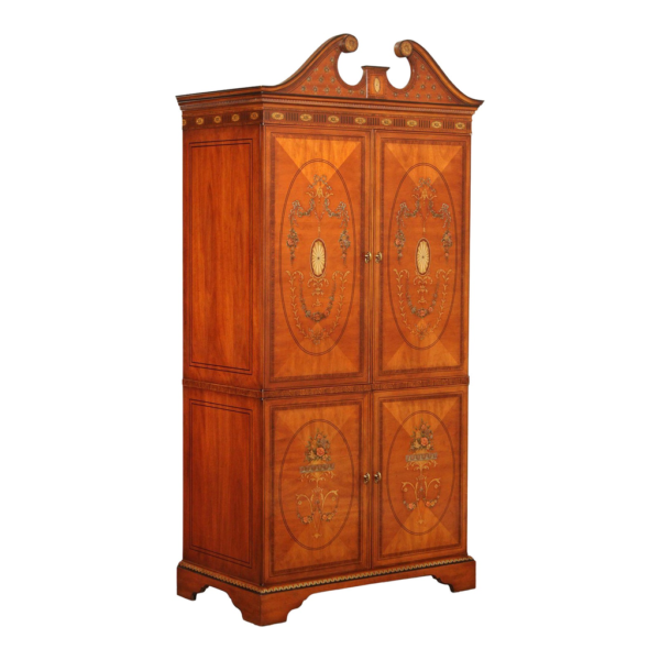 Vintage Armoire with Marquetry Inlay, Classic Wooden Armoire, Brown Wood Armoire