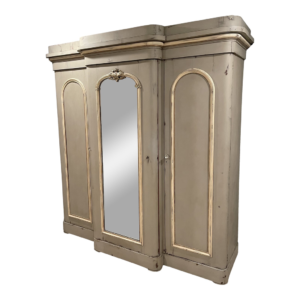 Vintage gray and gold armoire with mirror doors