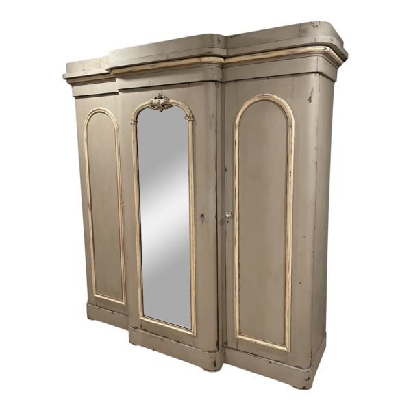 Vintage gray and gold armoire with mirror doors