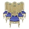 Vintage Beige Wood Cane Back Dining Chair with Blue Cushion