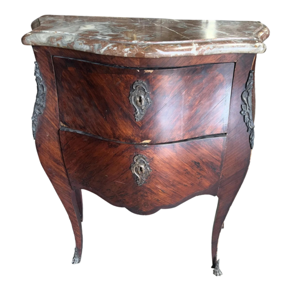 Vintage Brown Marble Top Bedside Table