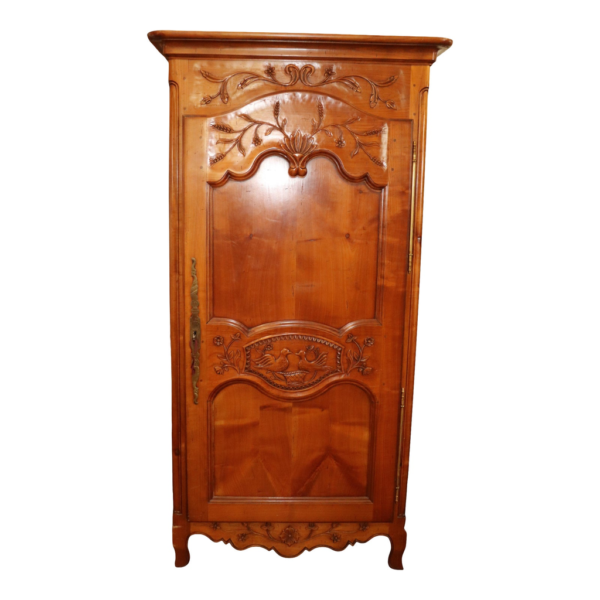 Vintage Carved Brown Wood Armoire