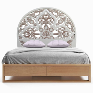 Vintage Carved Headboard Teak Wood Bed