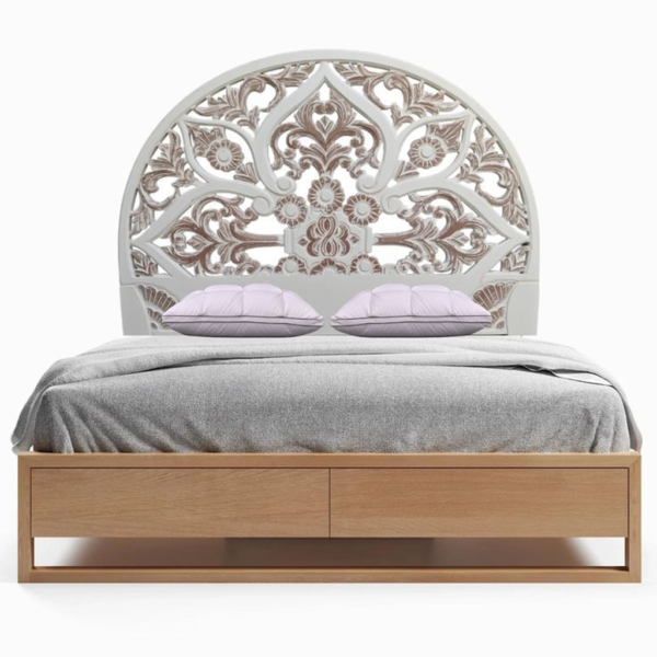 Vintage Carved Headboard Teak Wood Bed