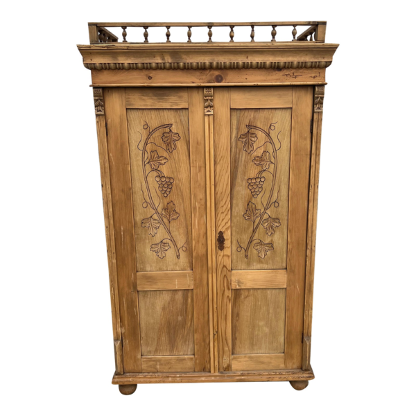 Vintage Carved Wood Armoire with Grapevine Design