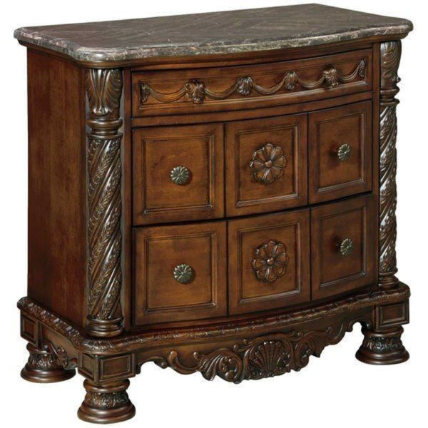 Vintage Carved Wood Nightstand with Marble Top