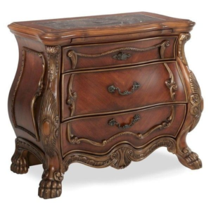 Vintage Carved Wood Nightstand with Marble Top