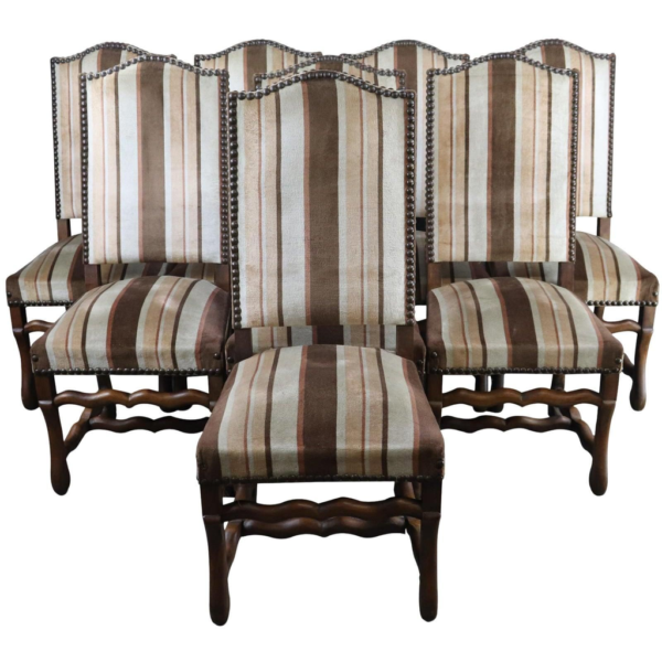 Vintage French Country Dining Chairs with Striped Upholstery