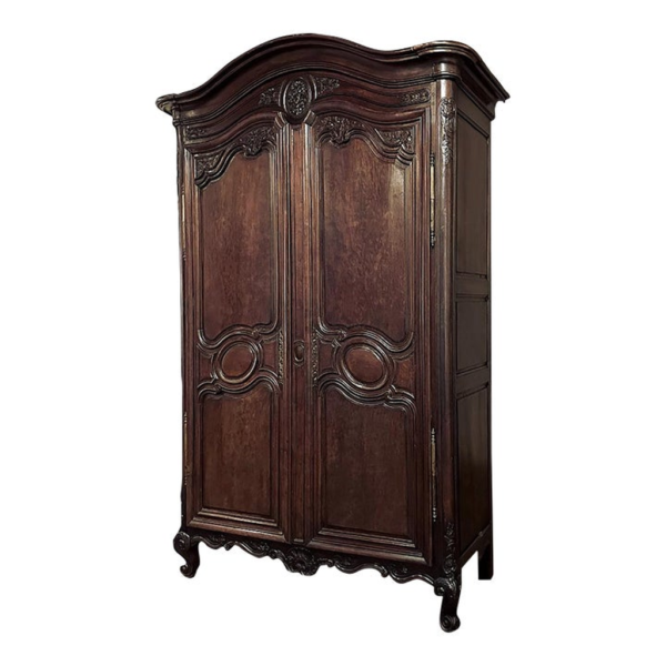 Vintage Style Dark Brown Wood Armoire with Carved Details
