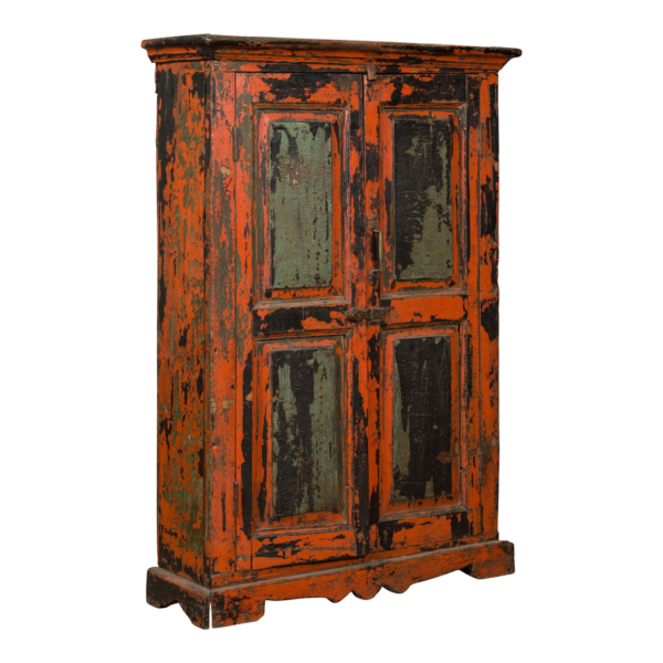 Vintage Orange Wood Armoire with Distressed Finish