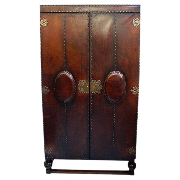 Vintage Style Brown Leather Armoire